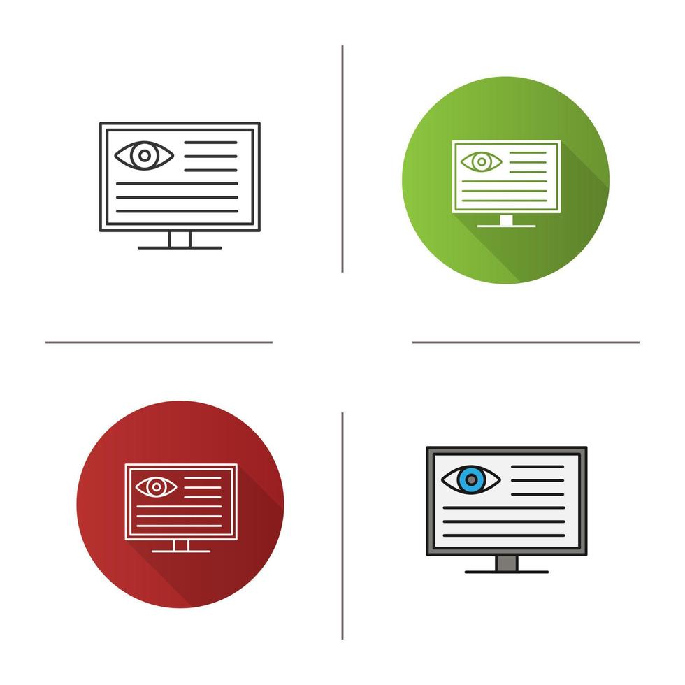 ícone de computador de diagnóstico ocular. exame de visão. design plano, estilos lineares e de cores. ilustrações vetoriais isoladas vetor