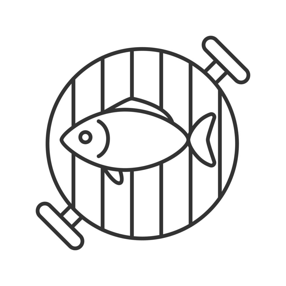 peixe no ícone linear de churrasqueira. ilustração de linha fina. símbolo de contorno. desenho isolado vetorial vetor