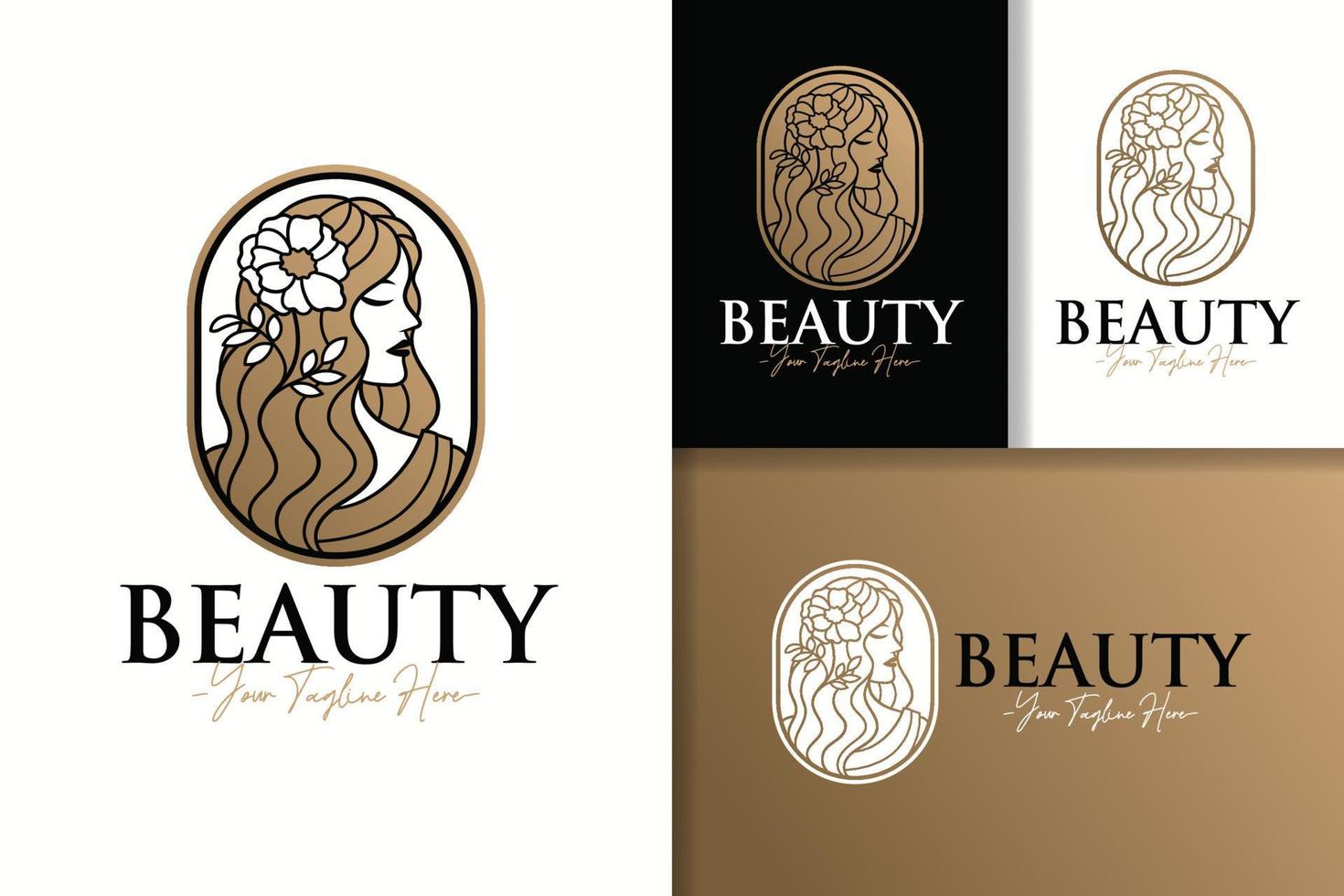 modelo de design de logotipo e ícone de beleza feminina de ouro feminino vetor