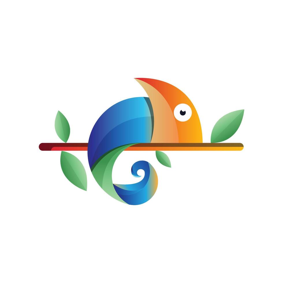 uma imagem abstrata colorida do logotipo do camaleão 3d pendurada em um galho de árvore vetor