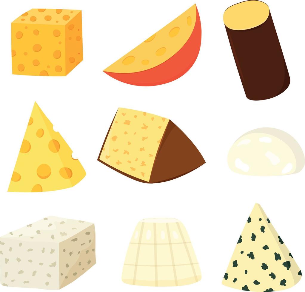 conjunto de ilustrações vetoriais de diferentes tipos de queijo vetor