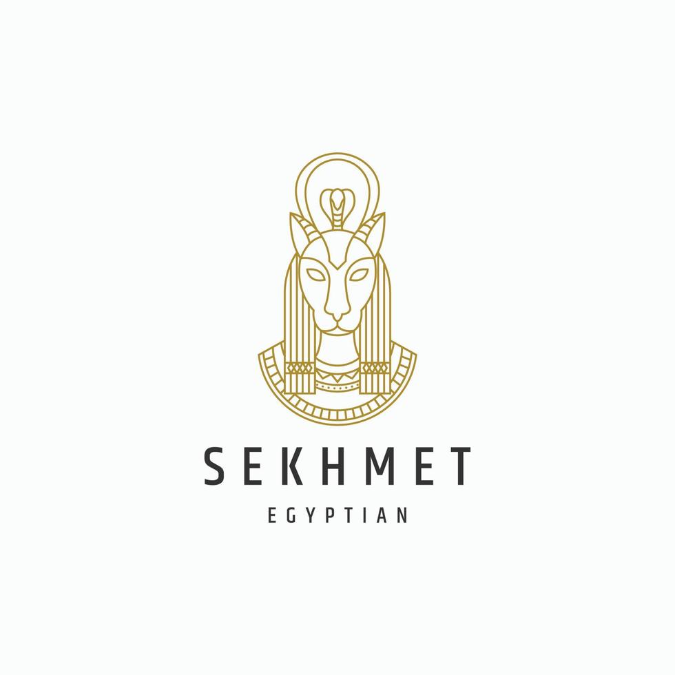 vetor de modelo de design de ícone de logotipo de estilo de linha de deuses egípcios sekhmet