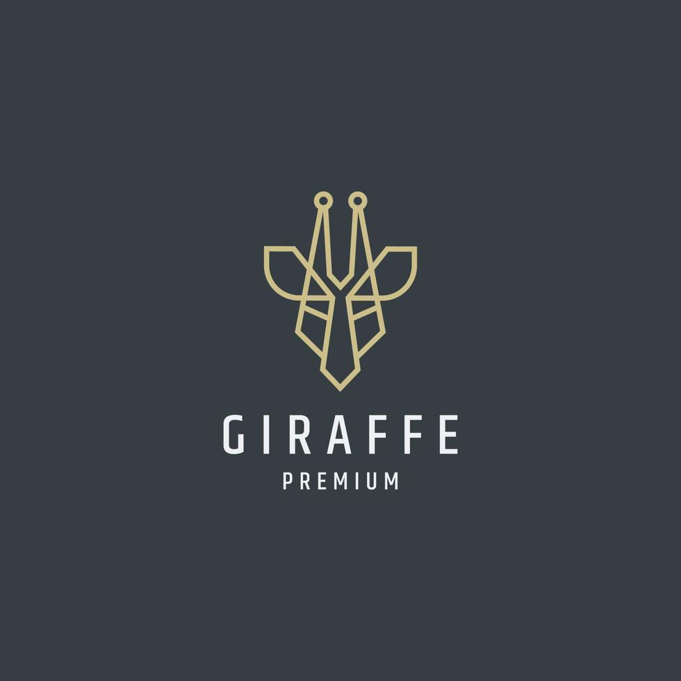 ilustração em vetor modelo de design de ícone de logotipo de ouro de linha mono de cabeça de girafa elegante