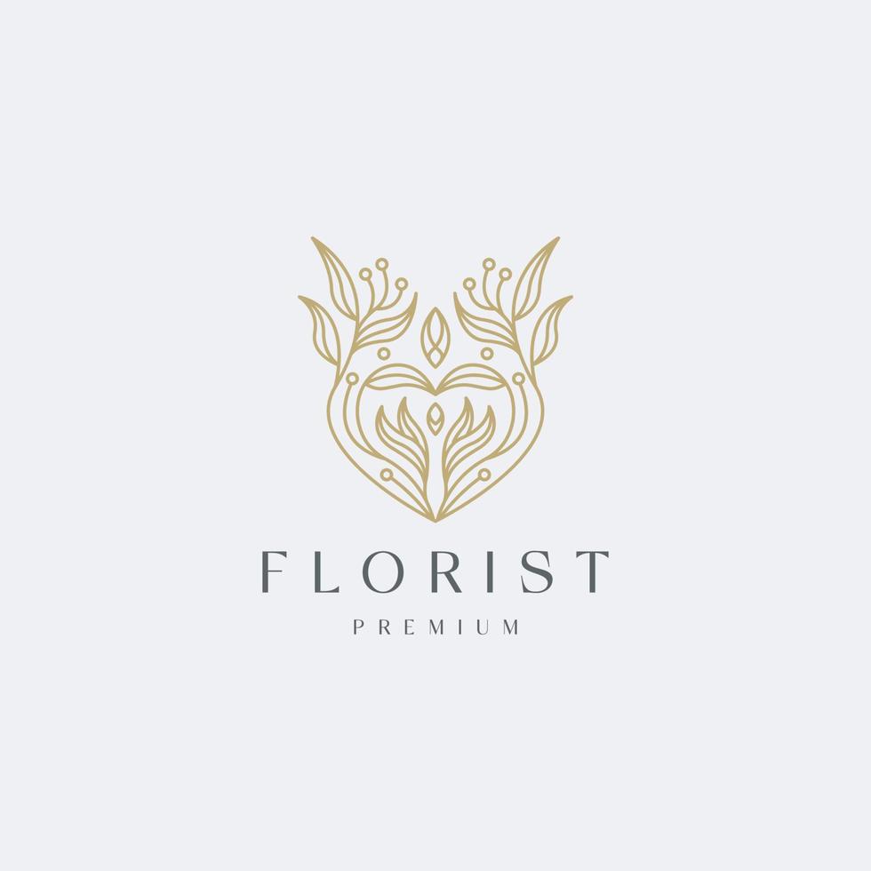 luxuoso floral com modelo de design de ícone de logotipo de estilo de linha. flor, florista, natureza, folha, beleza, spa, cosmético, ioga, ilustração em vetor plana moderna gradiente