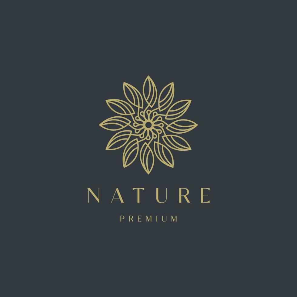 modelo de design de ícone de logotipo de ornamento de folha floral de natureza luxuosa. ouro, elegante, beleza, spa, ioga, produto cosmético, ilustração vetorial moderna vetor