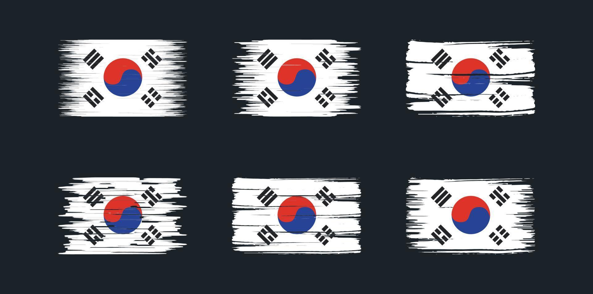 coleção de escova de bandeira da coreia do sul. bandeira nacional vetor