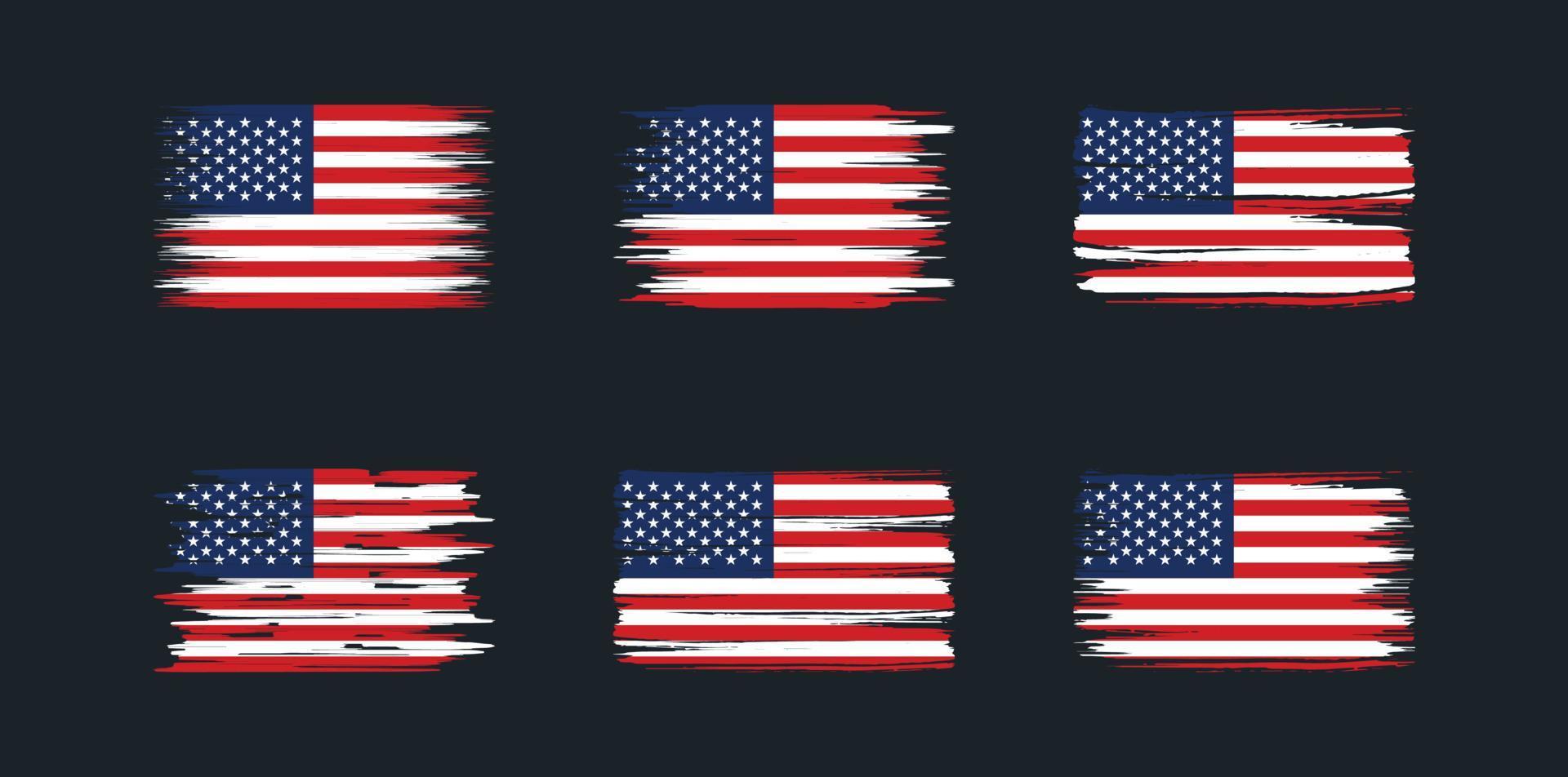 coleção de escova de bandeira americana. bandeira nacional vetor