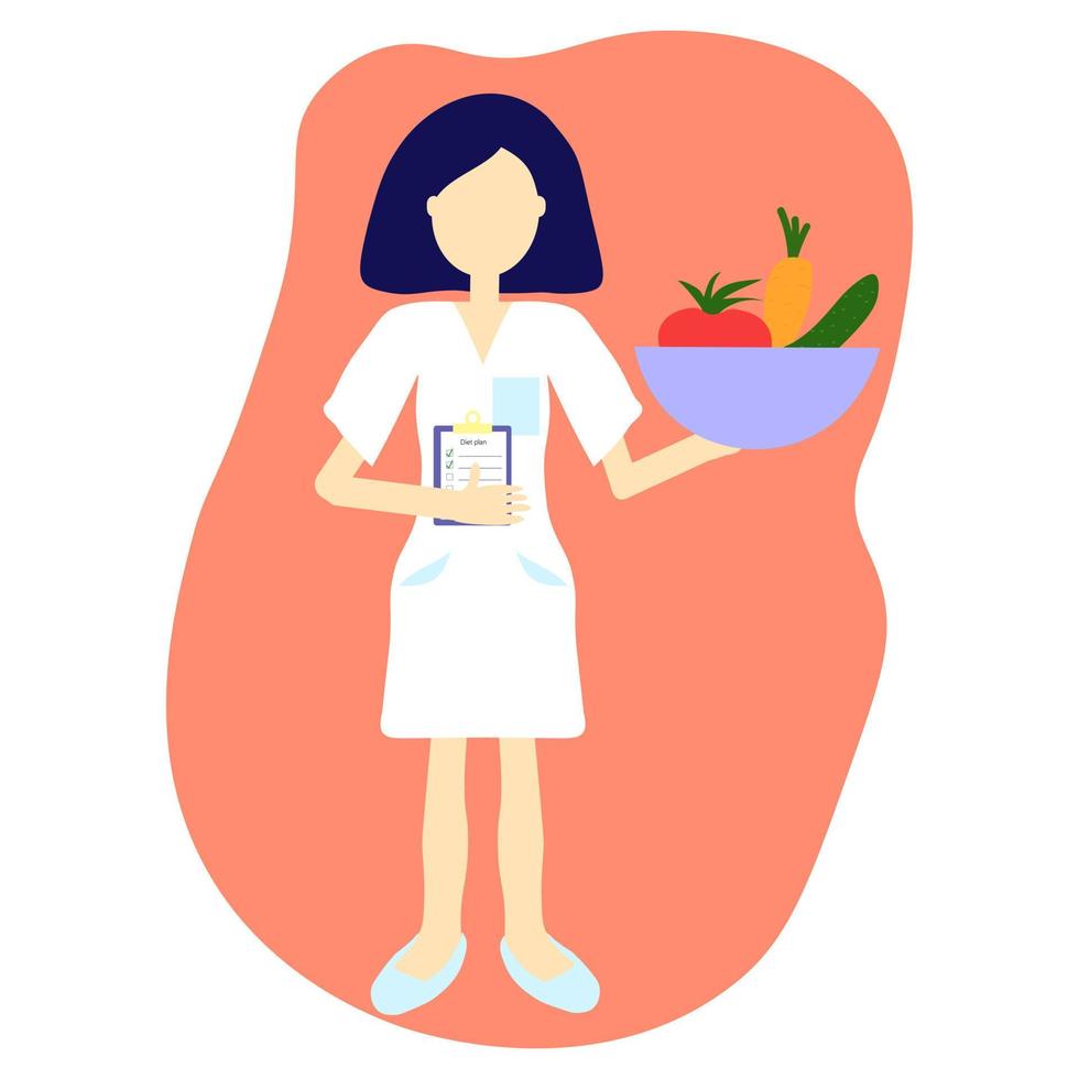 ilustração em vetor de uma nutricionista médica, ilustração em cor muito peri. plano de vida saudável.