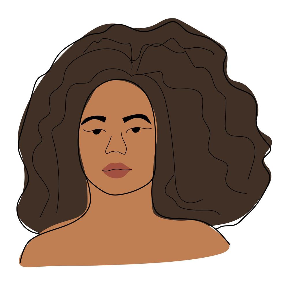 doodle ilustração de uma garota com cabelo escuro encaracolado, emoção de confiança vetor