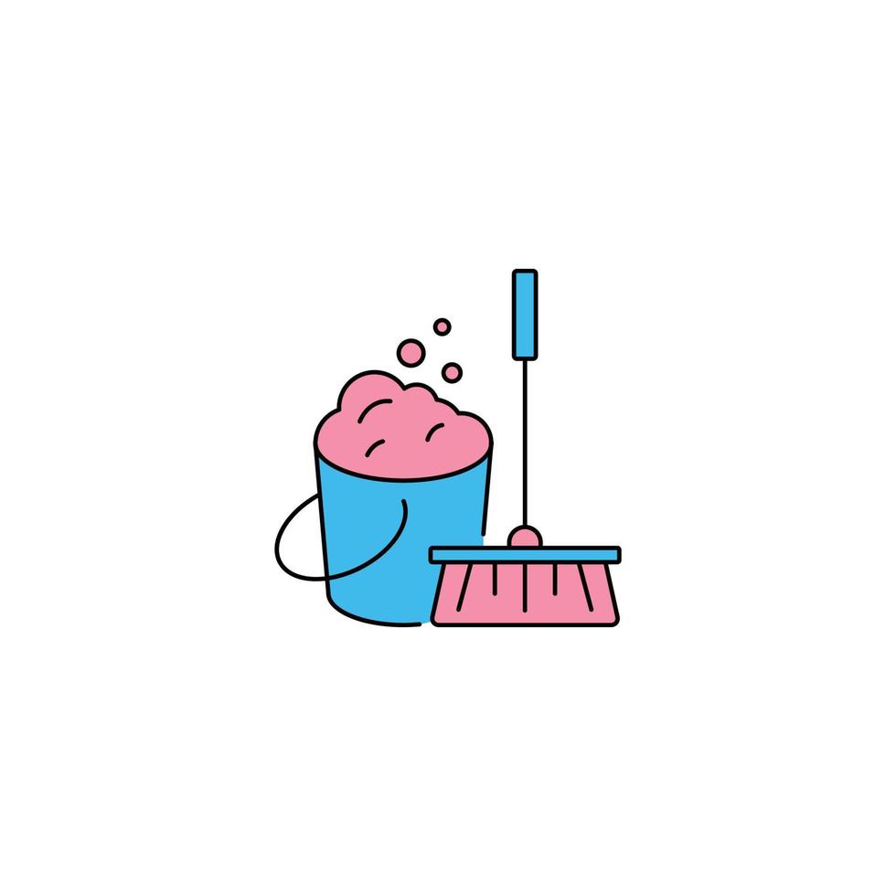 balde de limpeza de casa e ícone de escova vetor