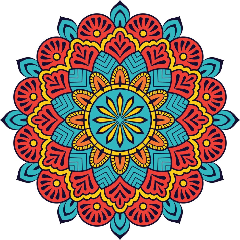 mandala floral redonda de cor brilhante vetor