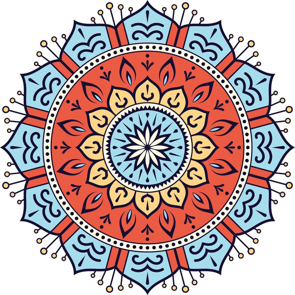 design de mandala colorida simétrica, padrão oriental vetor