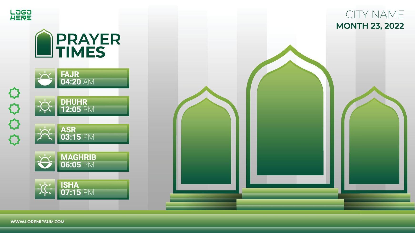 design de modelo editável de cronograma de oração islâmica para site e impressão vetor