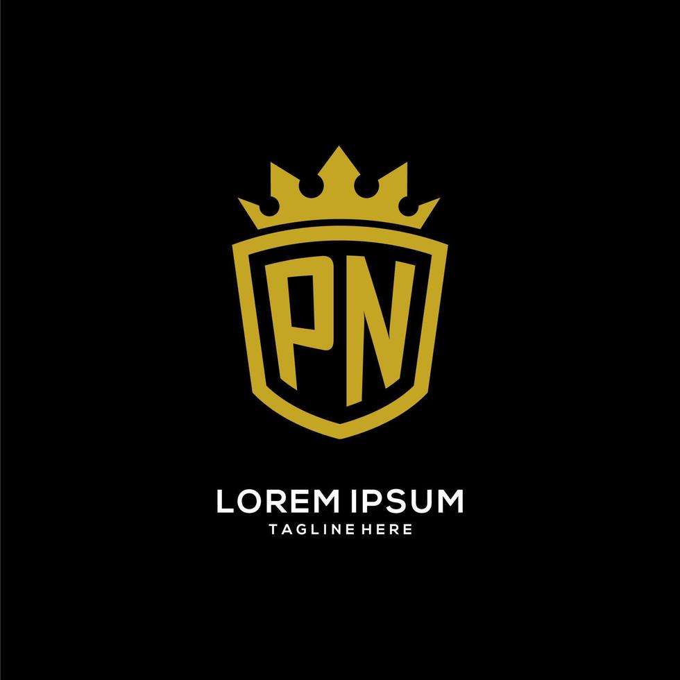 estilo de coroa de escudo de logotipo pn inicial, design de logotipo de monograma elegante de luxo vetor