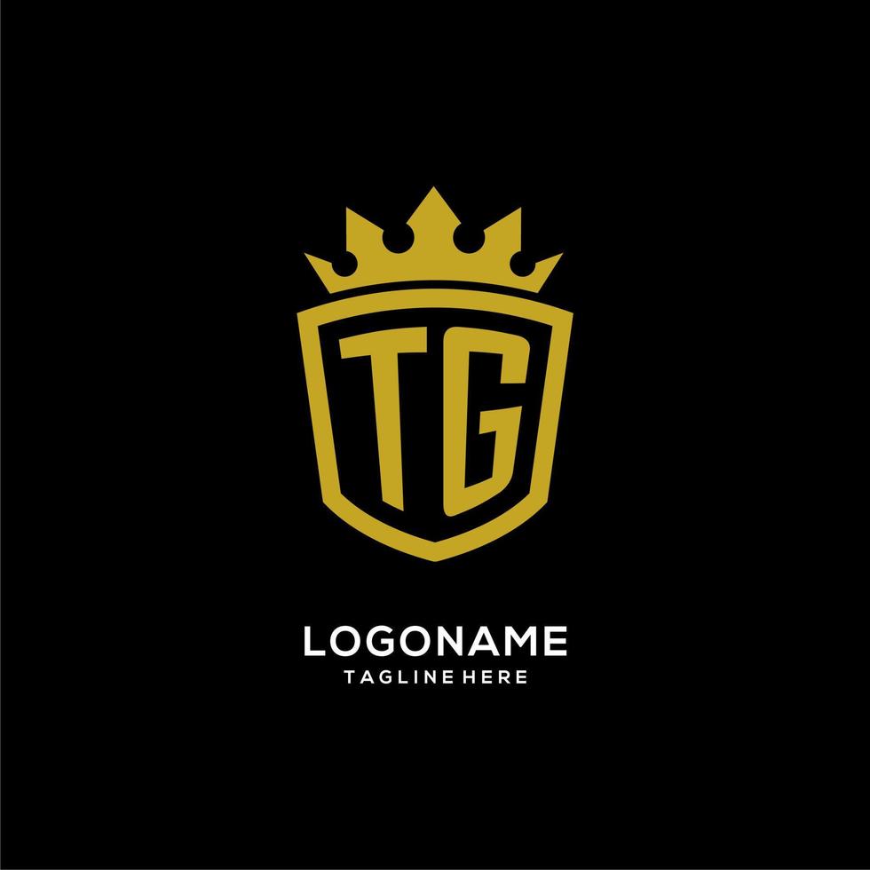 estilo de coroa de escudo de logotipo inicial tg, design de logotipo de monograma elegante de luxo vetor