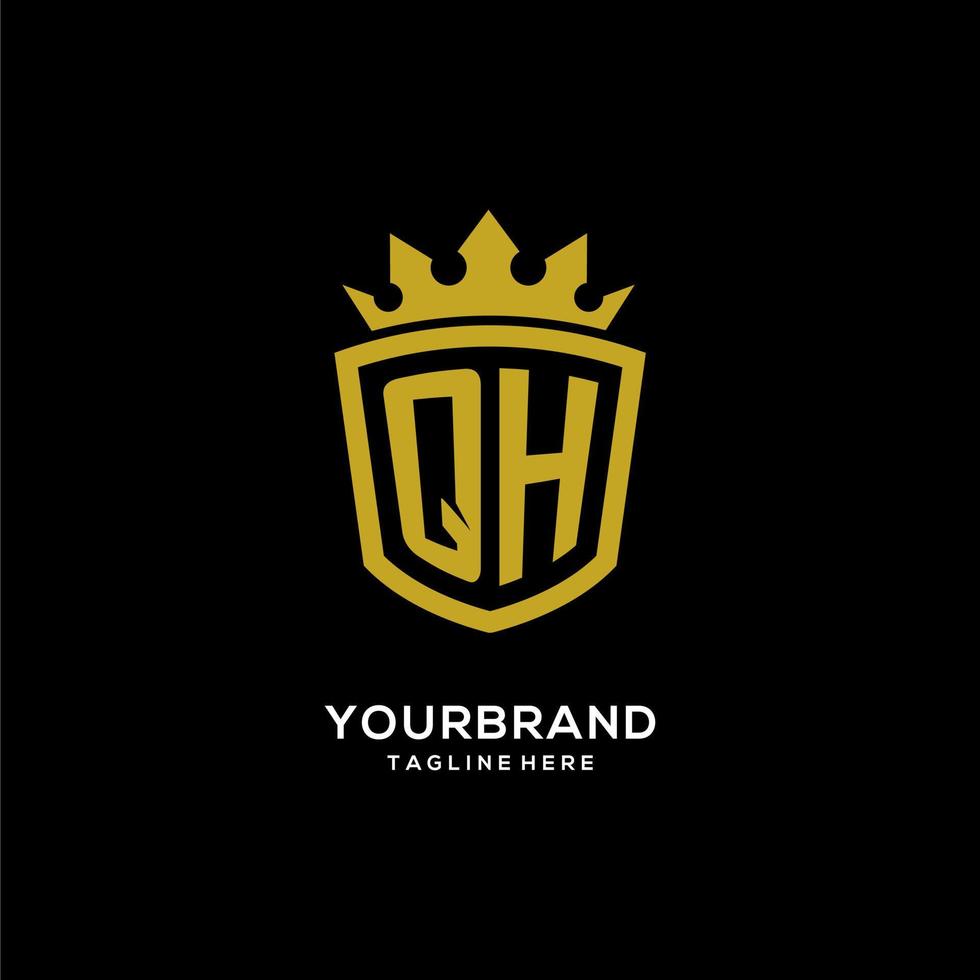 estilo de coroa de escudo de logotipo inicial qh, design de logotipo de monograma elegante de luxo vetor