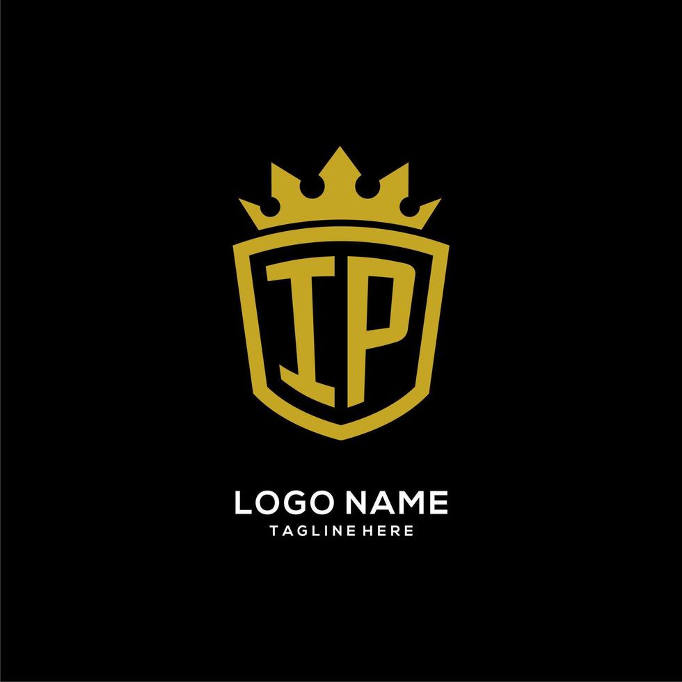 estilo de coroa de escudo de logotipo ip inicial, design de logotipo de monograma elegante de luxo vetor