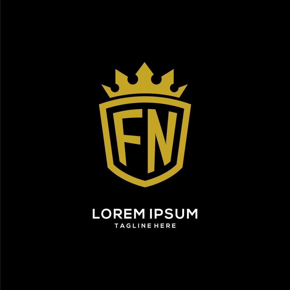 estilo de coroa de escudo de logotipo inicial fn, design de logotipo de monograma elegante de luxo vetor