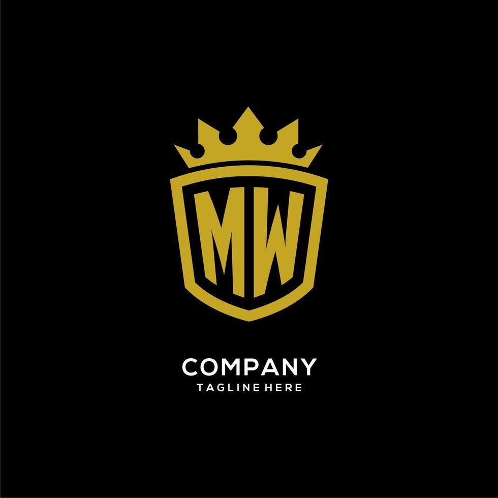 estilo de coroa de escudo de logotipo mw inicial, design de logotipo de monograma elegante de luxo vetor