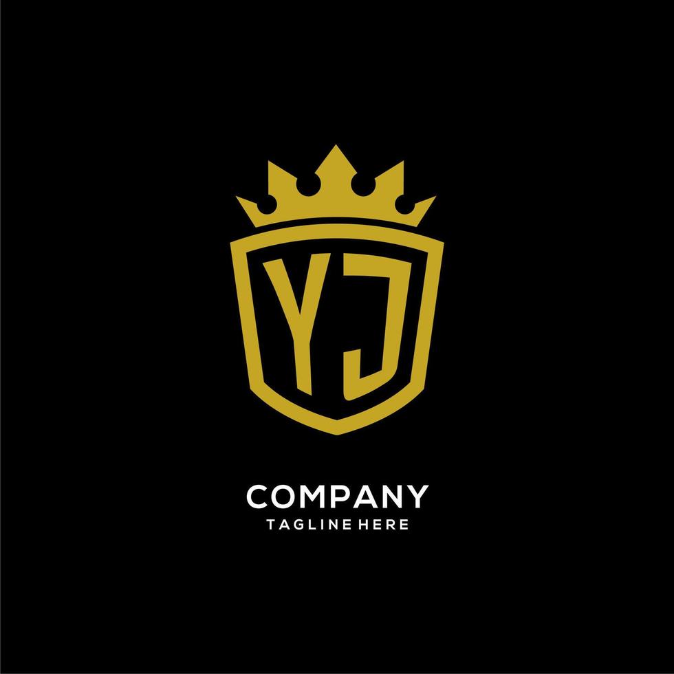 estilo de coroa de escudo de logotipo yj inicial, design de logotipo de monograma elegante de luxo vetor