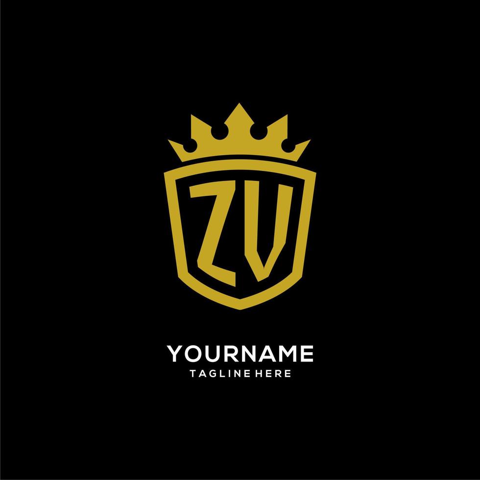 estilo de coroa de escudo de logotipo inicial zv, design de logotipo de monograma elegante de luxo vetor