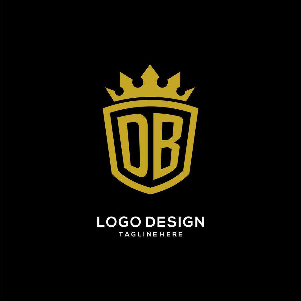 estilo de coroa de escudo de logotipo inicial db, design de logotipo de monograma elegante de luxo vetor