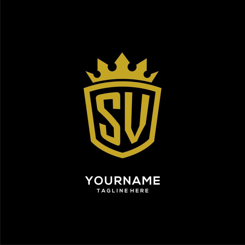 estilo de coroa de escudo de logotipo sv inicial, design de logotipo de monograma elegante de luxo vetor