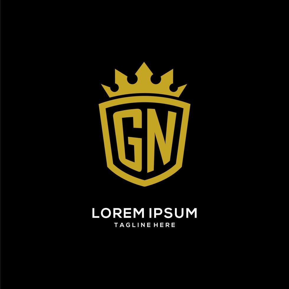 estilo inicial da coroa do escudo do logotipo gn, design de logotipo de monograma elegante de luxo vetor