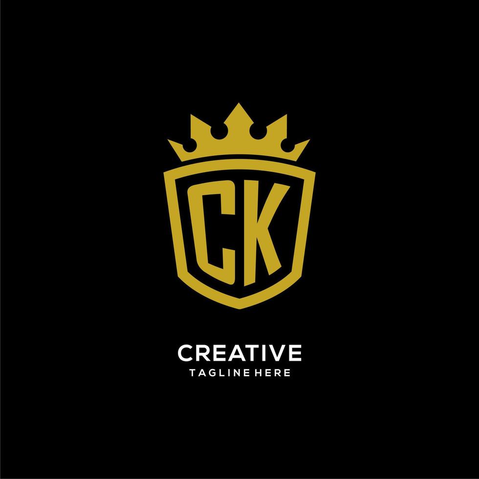 estilo de coroa de escudo de logotipo ck inicial, design de logotipo de monograma elegante de luxo vetor