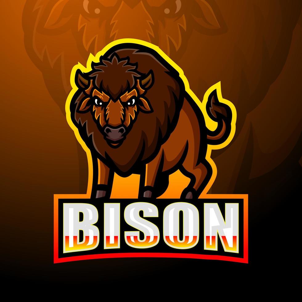 design de logotipo esport de mascote forte bisonte vetor