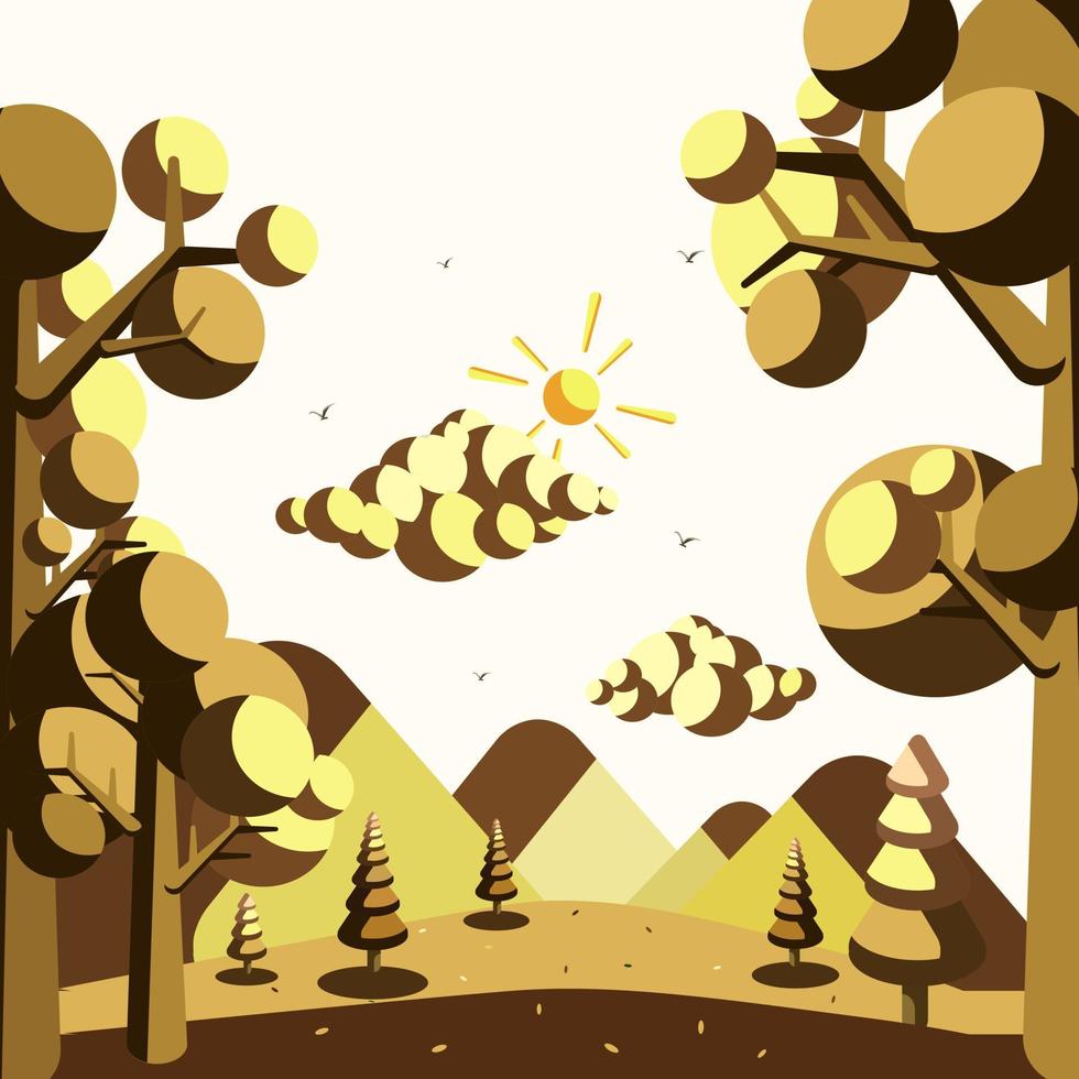 vetor de ilustração de tarde de paisagem de floresta natural, design para o tema natureza