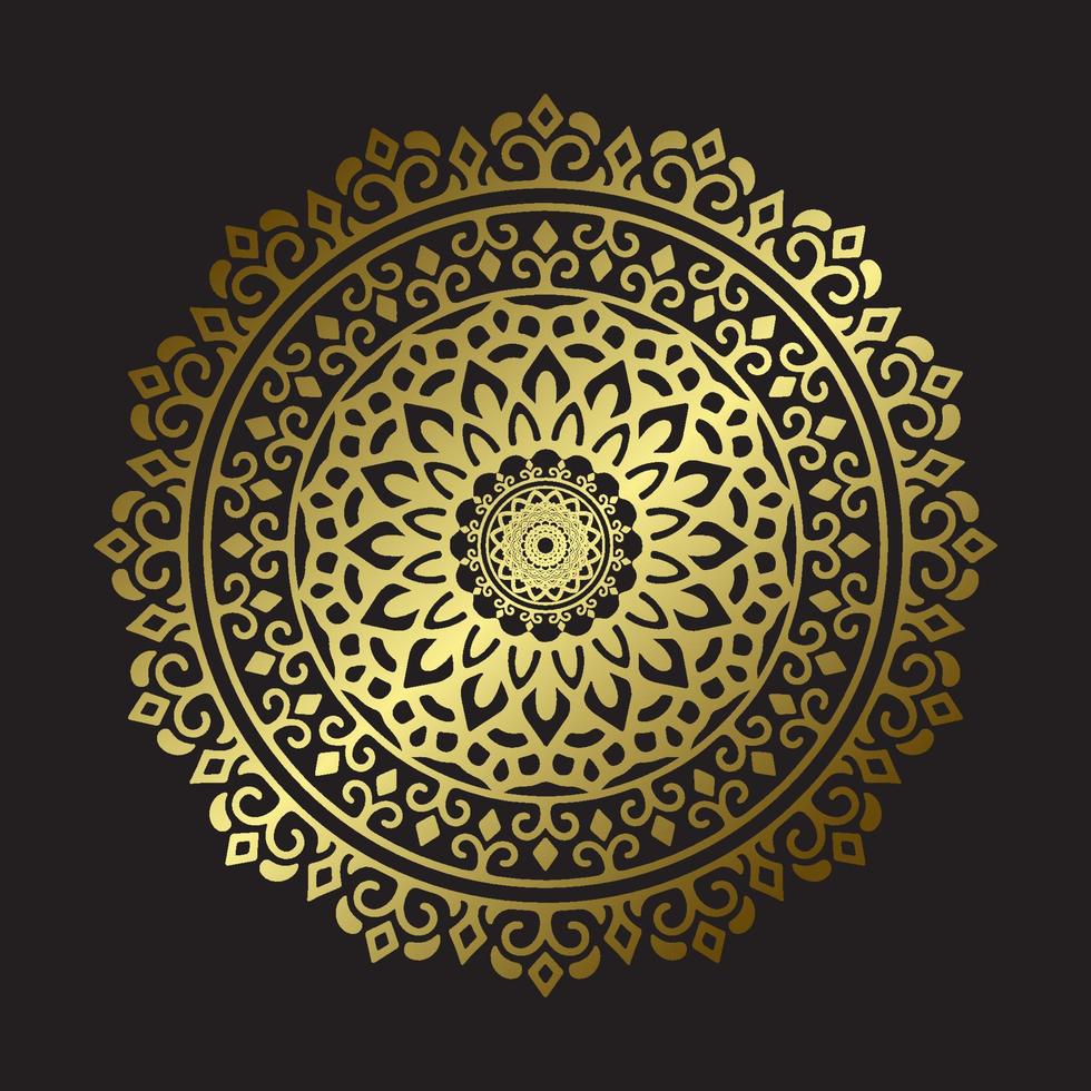 Fundo de desenho de mandala ornamental de luxo na cor ouro vetor