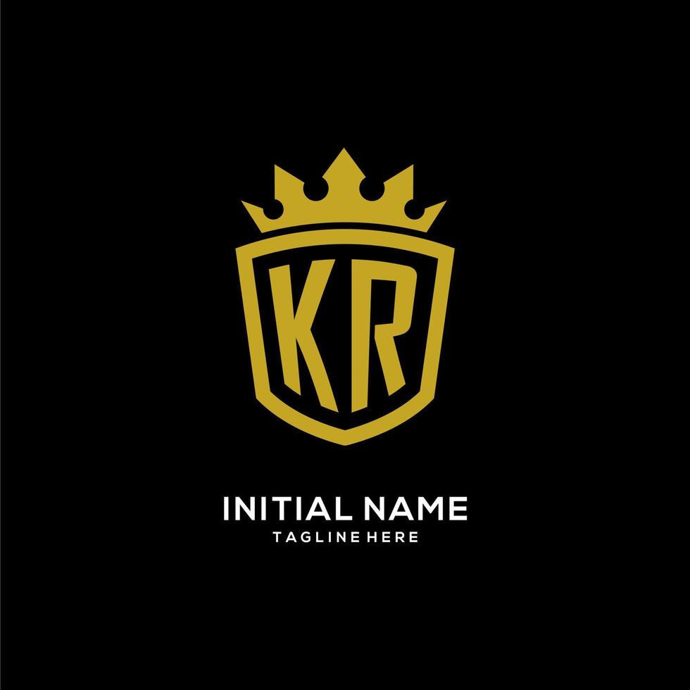estilo de coroa de escudo de logotipo inicial kr, design de logotipo de monograma elegante de luxo vetor
