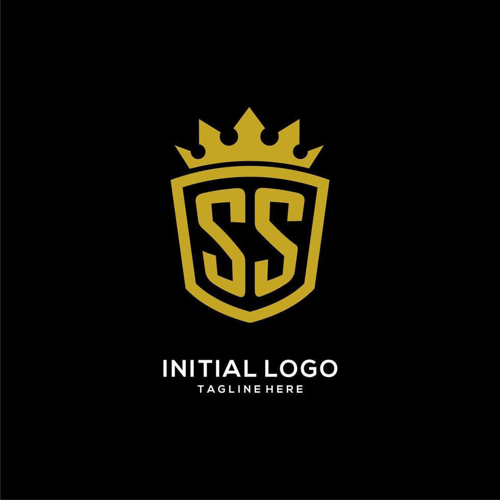 estilo de coroa de escudo de logotipo ss inicial, design de logotipo de monograma elegante de luxo vetor