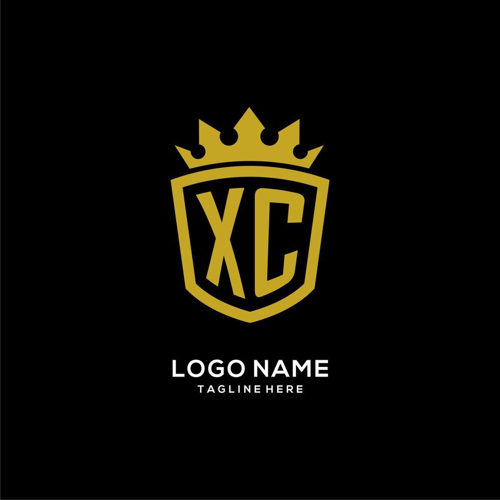 estilo de coroa de escudo de logotipo inicial xc, design de logotipo de monograma elegante de luxo vetor