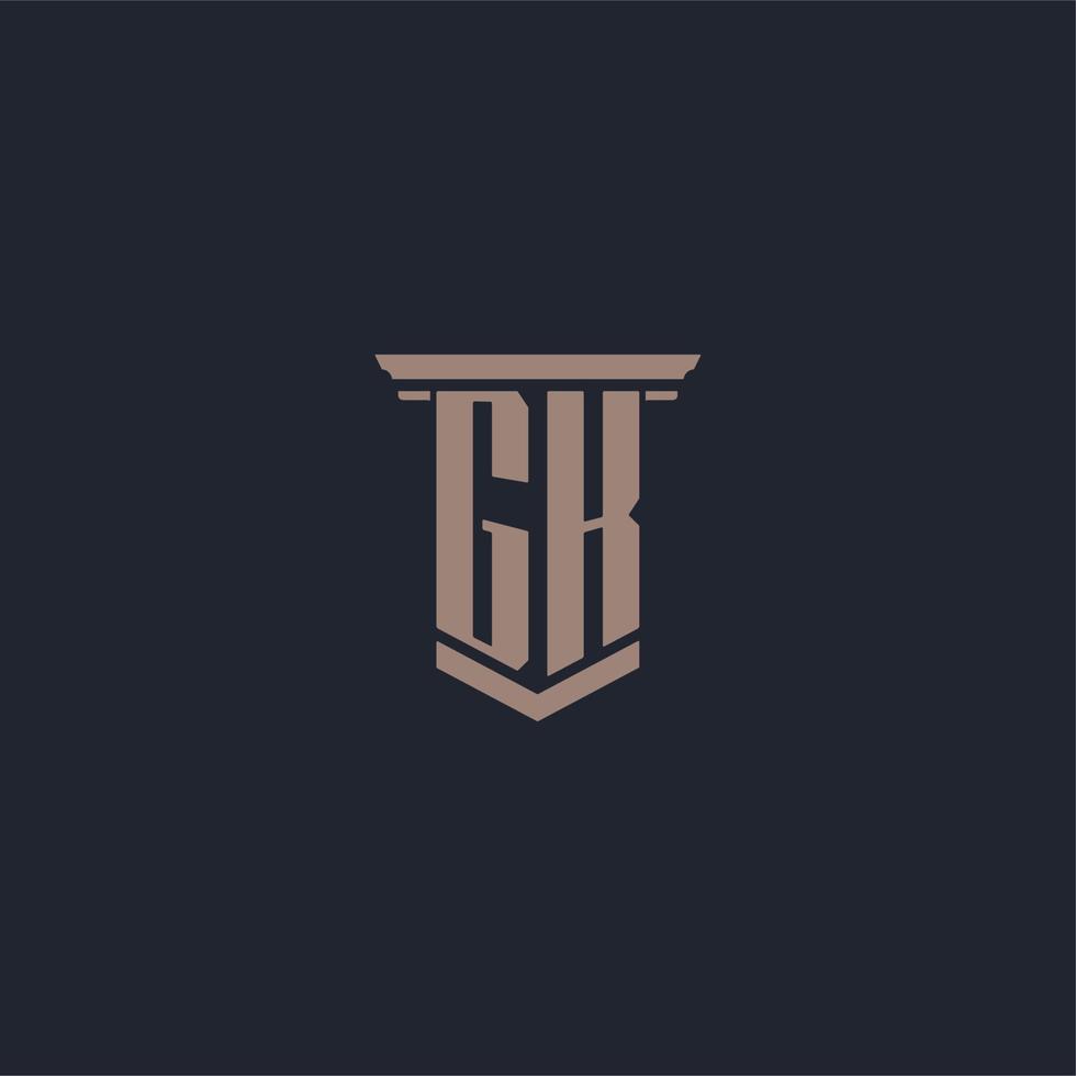 gk logotipo inicial do monograma com design de estilo pilar vetor