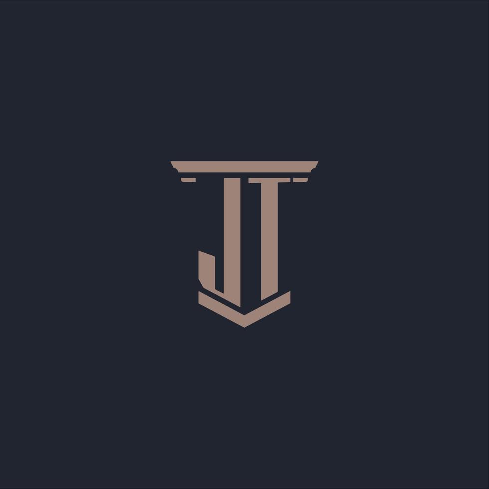 logotipo do monograma inicial jt com design de estilo pilar vetor