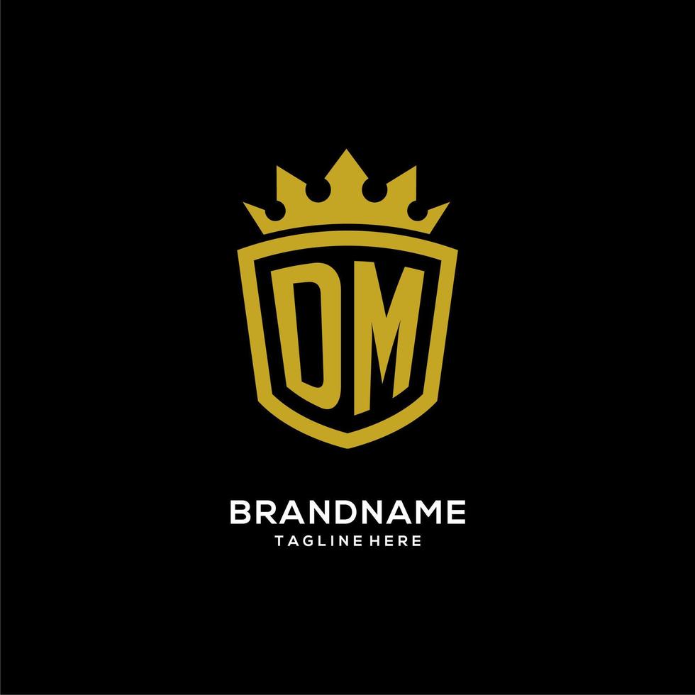 estilo de coroa de escudo de logotipo inicial dm, design de logotipo de monograma elegante de luxo vetor