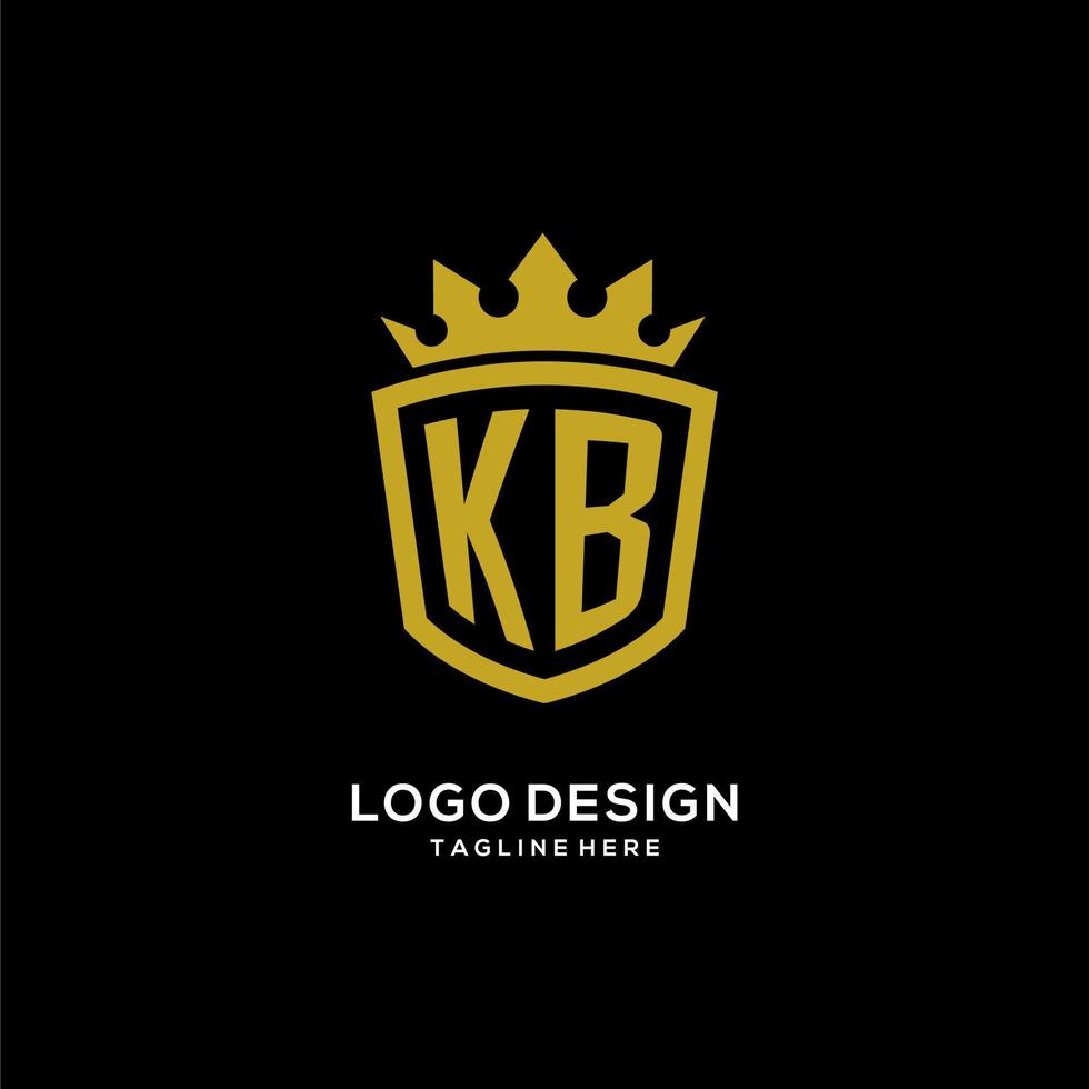 estilo de coroa de escudo de logotipo inicial kb, design de logotipo de monograma elegante de luxo vetor