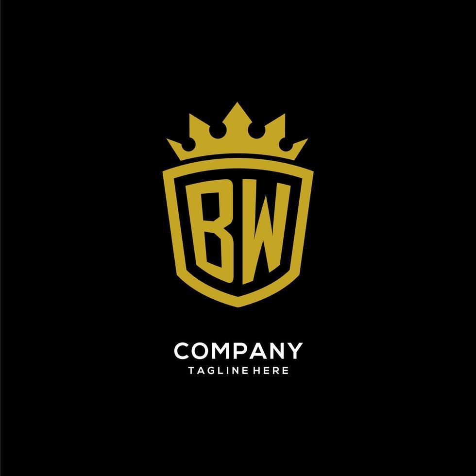 estilo inicial de coroa de escudo de logotipo bw, design de logotipo de monograma elegante de luxo vetor