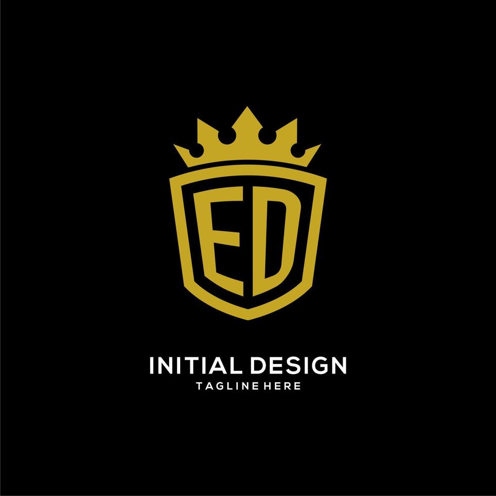 estilo de coroa de escudo de logotipo ed inicial, design de logotipo de monograma elegante de luxo vetor