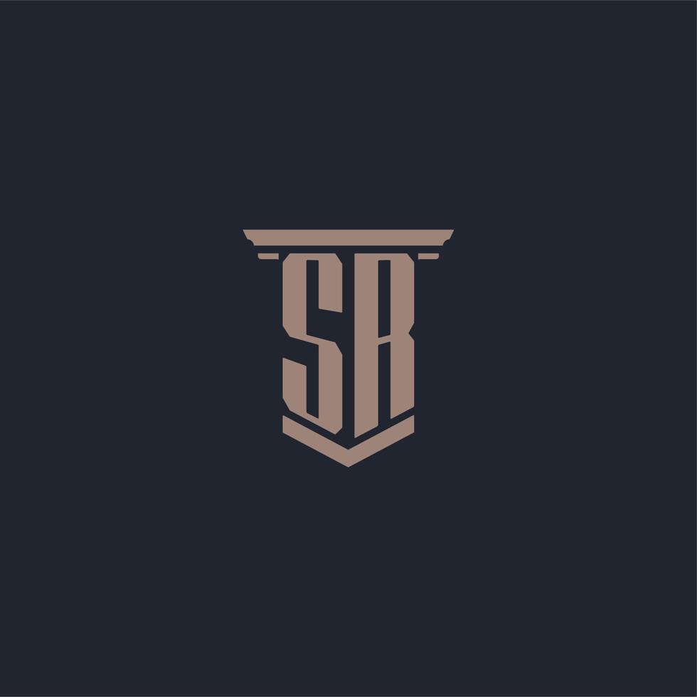 sr logotipo inicial do monograma com design de estilo pilar vetor