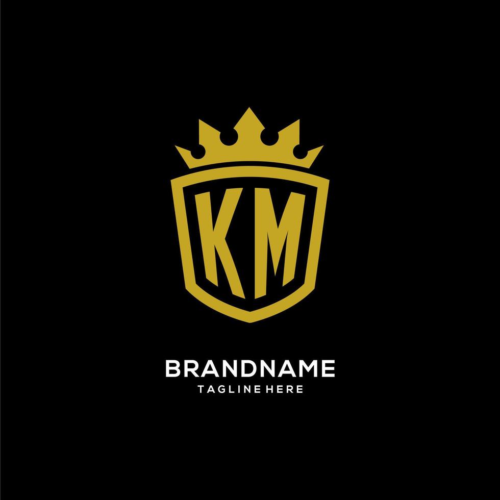 estilo de coroa de escudo de logotipo inicial km, design de logotipo de monograma elegante de luxo vetor