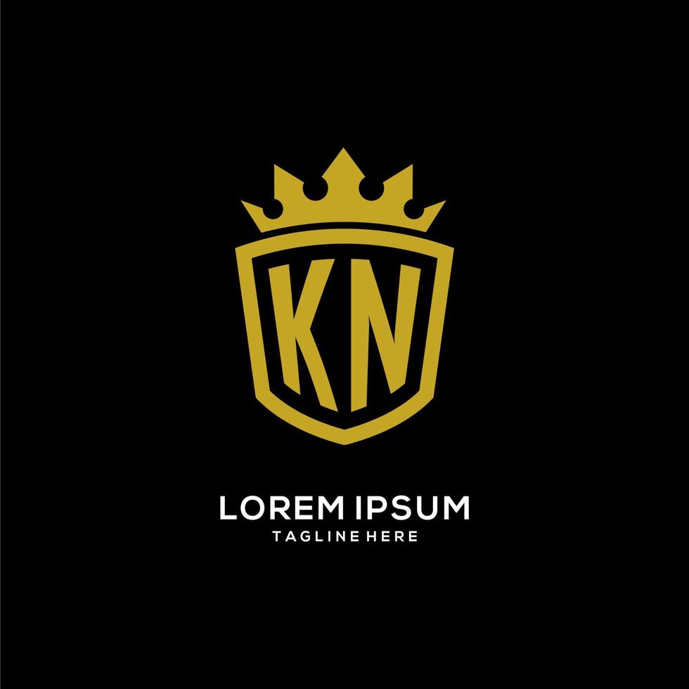 estilo de coroa de escudo de logotipo inicial kn, design de logotipo de monograma elegante de luxo vetor