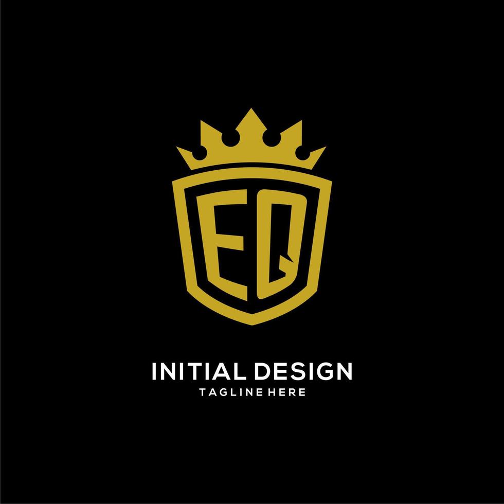 estilo de coroa de escudo de logotipo inicial eq, design de logotipo de monograma elegante de luxo vetor