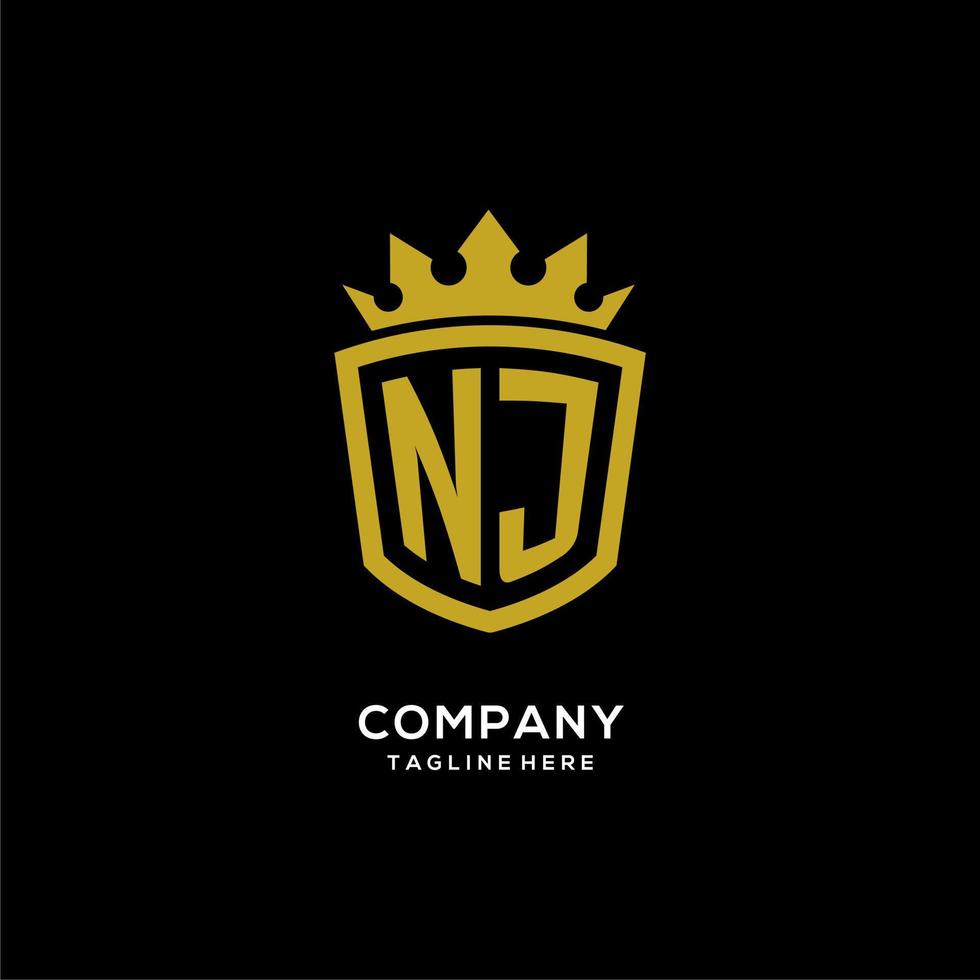 estilo inicial da coroa do escudo do logotipo nj, design de logotipo de monograma elegante de luxo vetor