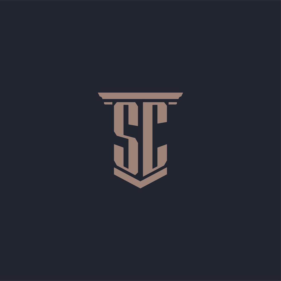 sc logotipo inicial do monograma com design de estilo pilar vetor