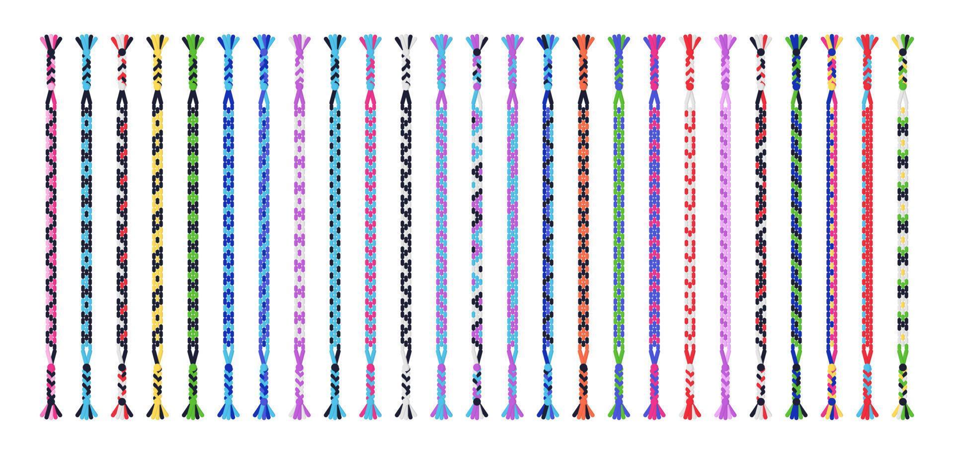 conjunto de pulseiras coloridas de amizade artesanal de fios ou miçangas. tutorial de padrão normal de macramê. vetor
