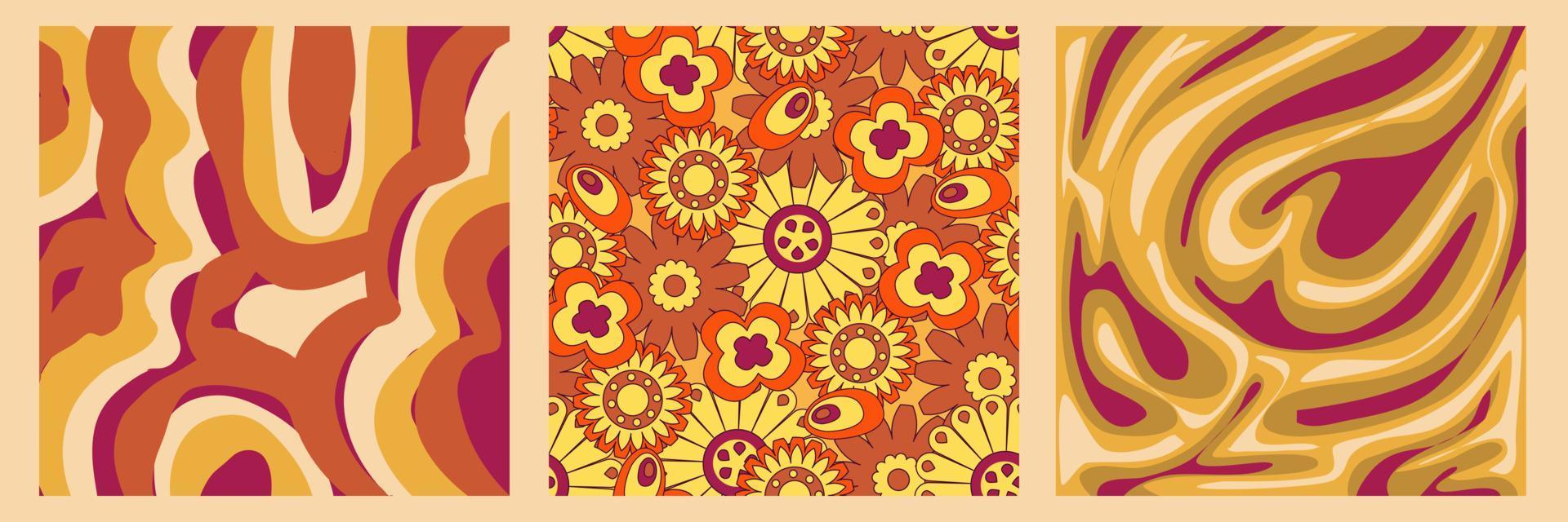 padrão retro y2k groovy com fundo dos anos 70 da flor e do redemoinho. design de flor margarida. impressão colorida na moda abstrata. gráfico de ilustração vetorial. impressão vintage. papel de parede psicodélico vetor