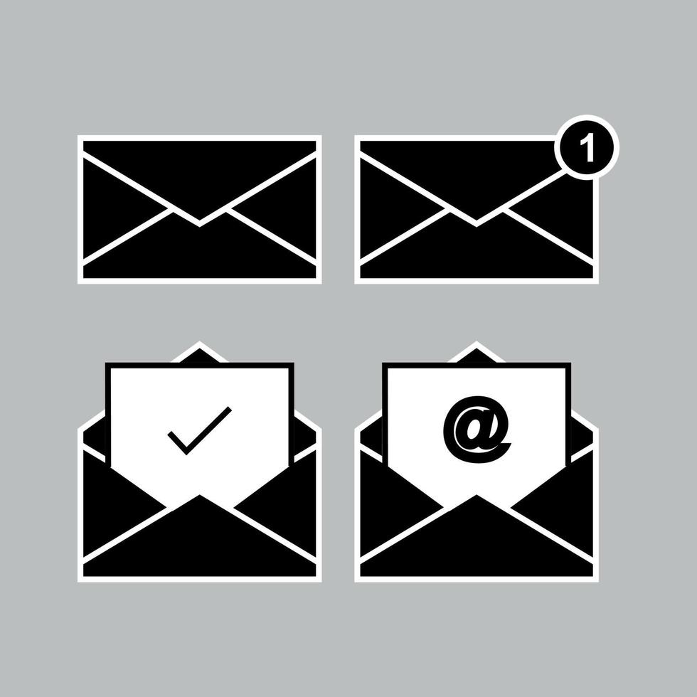 conjunto de ícones de envelope preto. sinal de design de ilustração de envelope. design plano em eps10. vetor editável. recursos gráficos de elementos básicos